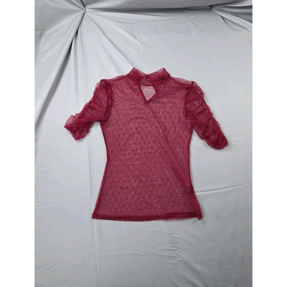 Haute‎ Monde Women Sheer Red Lace Ruffle Top Small Boho Western Fairy Woodland